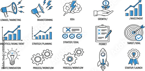 Strategic Business Growth Icon Set for Planning and Investment