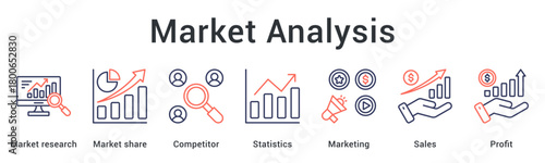 Market analysis examining market share and competitors through statistics for effective marketing and sales profit.