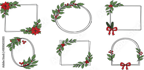 Festive Christmas Borders and Frames Holly, Berries, and Poinsettias for Holiday Designs