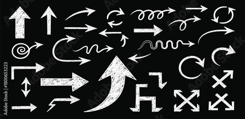 Set of Various Arrows Directional Symbols for Navigation and Design on a Dark Background