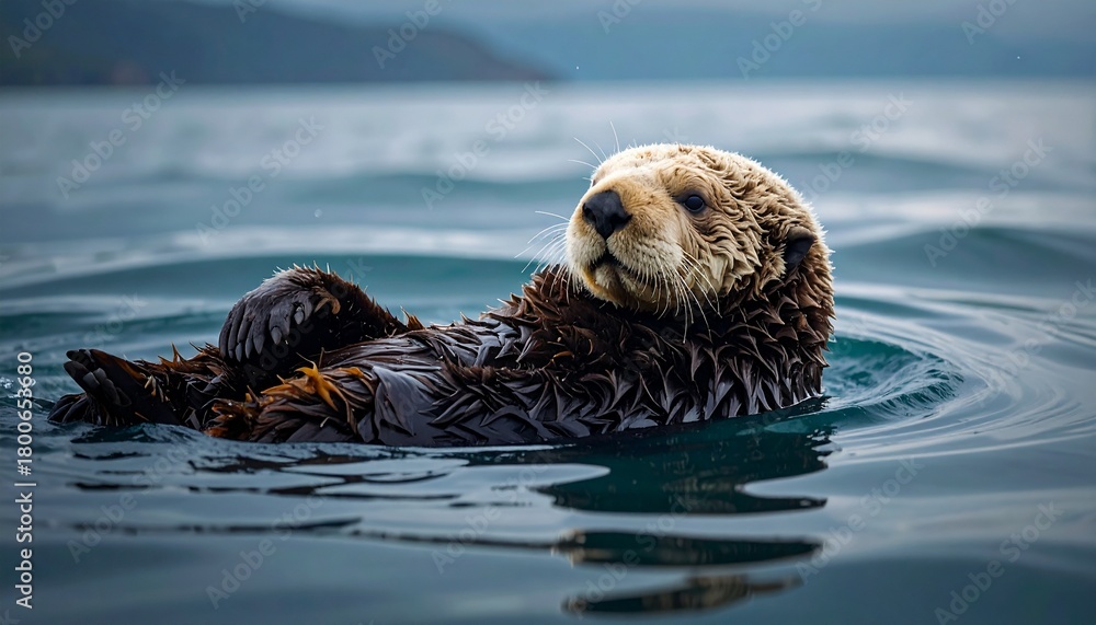 Fototapeta premium 海を漂うラッコ
