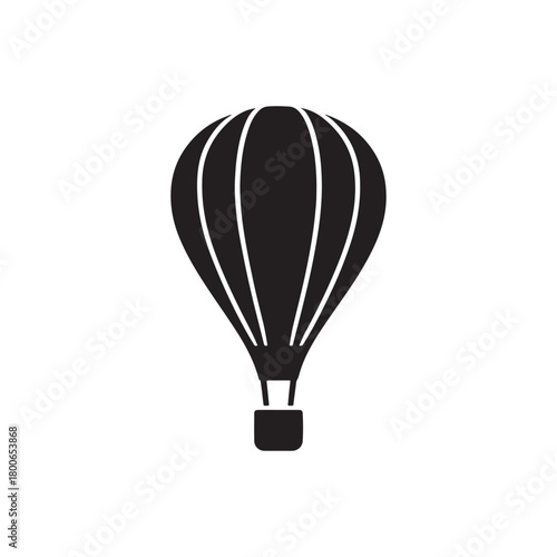 Hot Air Balloon Vector Icon: Minimalist Black Glyph for Adventure, Travel and Sky Exploration Design