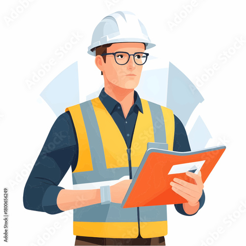 Portrait of a Bearded Foreman Wearing a Yellow Safety Hard Hat and High-Visibility Vest