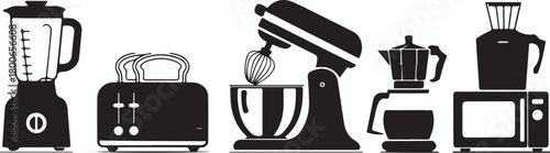 Modern kitchen appliances in black and white style