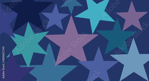 Abstract star pattern with overlapping shapes in various shades of blue and purple creates a