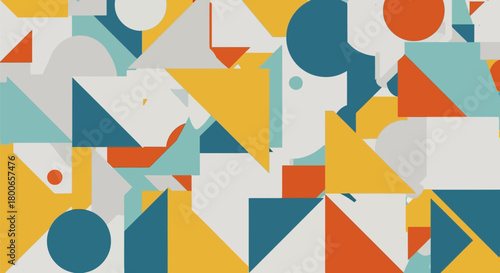 Geometric shapes with a retro color palette create a vibrant and eye catching design