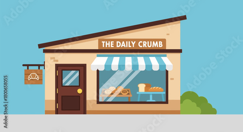 Cartoon bakery shop illustration with cute design and warm color palette perfect for commercial use