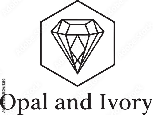 Opal and Ivory Minimalist Diamond and Hexagon Logo Design, Elegant Corporate Identity or Jewelry Brand Symbol