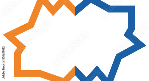 Dynamic concept of opposing forces with blue and orange jagged border design element
