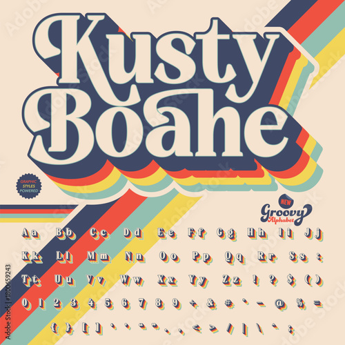 Groovy Retro Vintage Serif Bold Font alphabet vector file	