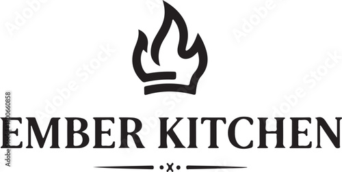 Ember Kitchen Logo Design with Stylized Fire or Flame Icon, Ideal for Culinary, Restaurant, or Food-Related Branding