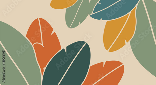 Retro styled botanical pattern with leaves in muted vintage tones background design