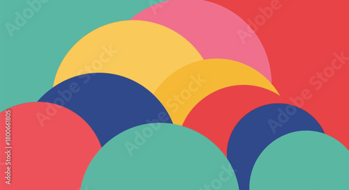 Vibrant and playful abstract background with overlapping semicircles shapes design