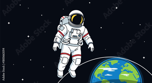 Astronaut floating in space near Earth a cosmic journey exploration adventure mission stars