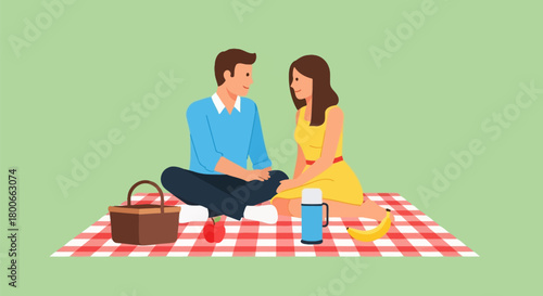 Couple enjoying romantic picnic in nature, sharing special moments and connection, under the open