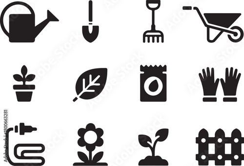 Gardening icons for planting and growth projects