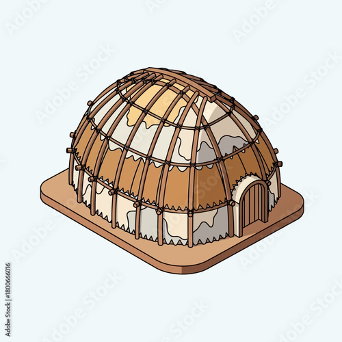 Isometric Cartoonish Wigwam Illustration on Plain Background for Microstock