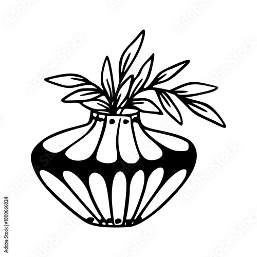 decorative ceramic pot with foliage outline