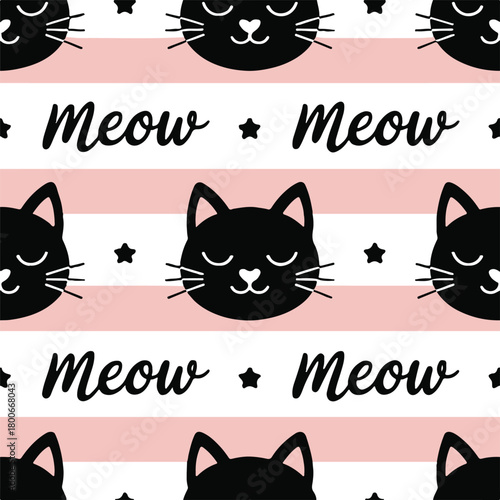 cat pattern black cat faces pink stripe seamless meow stars for kids