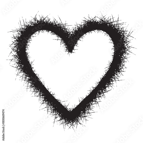 Expressive black heart on white background, symbolizing love, passion and emotions