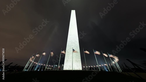 The Washington Monument in Washington, DC Wide timelapse Shot on a Spooky, Foggy Night