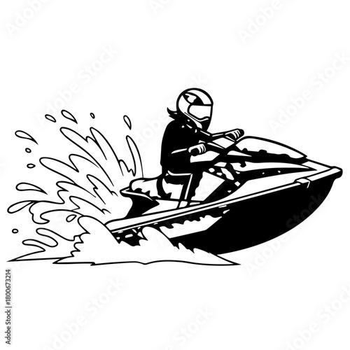 Dynamic Person Riding Jet Ski on Water.