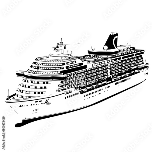 Large Cruise Ship Sailing Across Open Ocean.