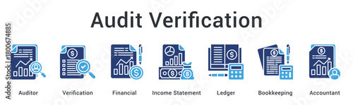 Audit verification conducted by auditors reviewing financial statements, ledgers, and bookkeeping with accountant support.