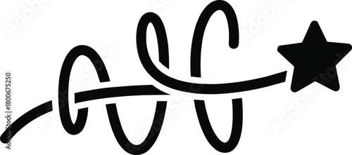 Spiral line with star, dynamic flow symbol, creative motion graphic, abstract achievement icon, minimalist design, energy path, inspirational art