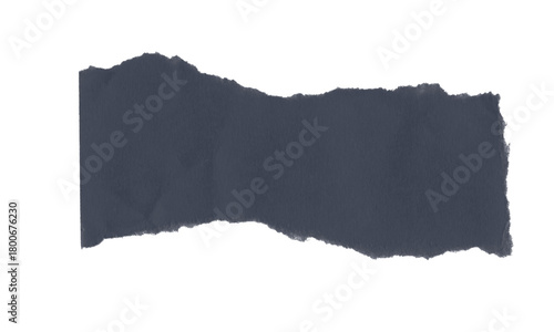 Dark gray torn paper fragment with rough edges isolated on transparent background