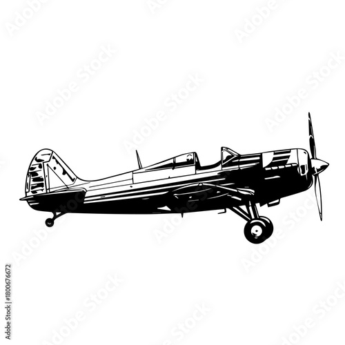 Vintage propeller airplane isolated on white background.