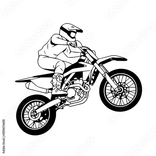 Line Art Motocross Rider On A Bike.