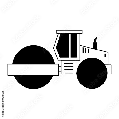 Large Agricultural Tractor Silhouette On Field.