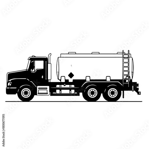 Large Tanker Truck Silhouette On Road.