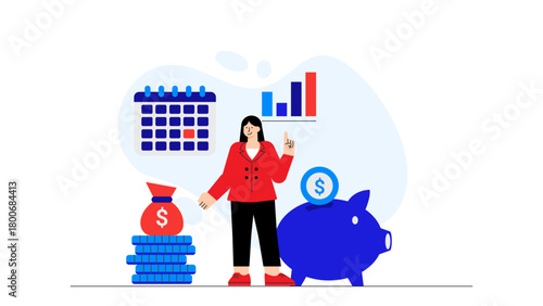 Flat Design Personal Savings and Budgeting Flat Vector Illustration