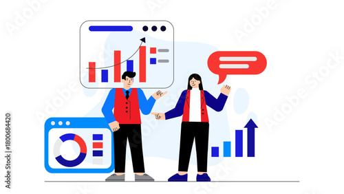 Business People Analyzing Economic Forecast Flat Vector Illustration