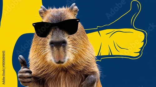 Cool Capybara with Sunglasses Gives Thumbs Up, Positive Vibes!