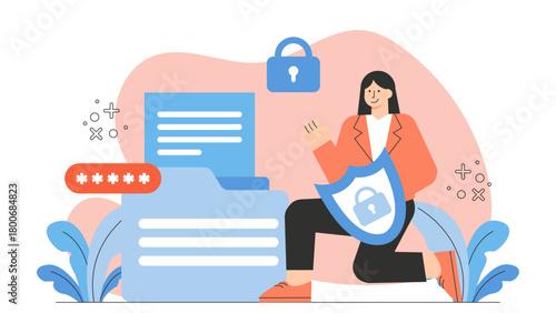 Flat Design Cybersecurity and Hacking Prevention Flat Vector Illustration