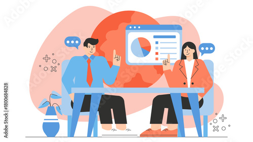 Business People in Global Partnership Meeting Flat Vector Illustration