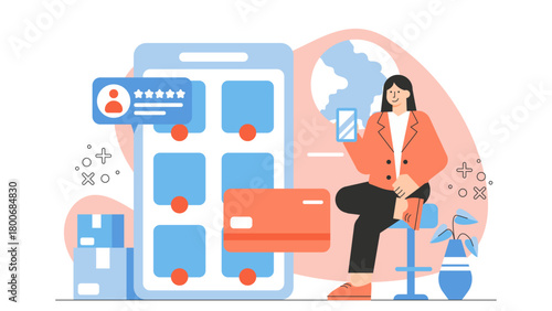 Cross-Border Online Shopping Concept Flat Vector Illustration