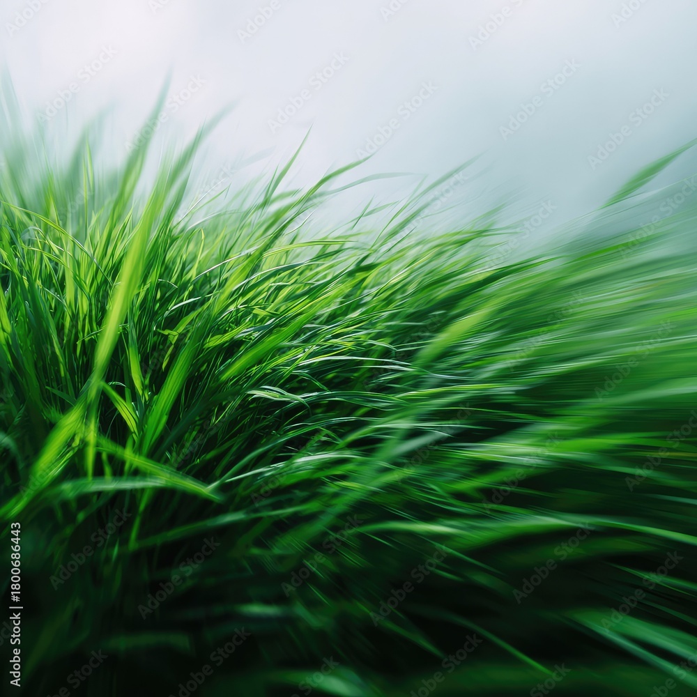 Obraz premium Vibrant Green Grass Blades Waving on Sunny Day Outdoor Nature Background