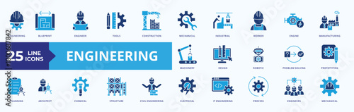Engineering Icon Pack Blue Style Illustration Vector