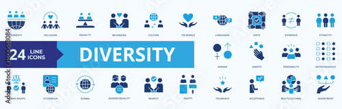 Diversity Icon Pack Blue Style Illustration Vector