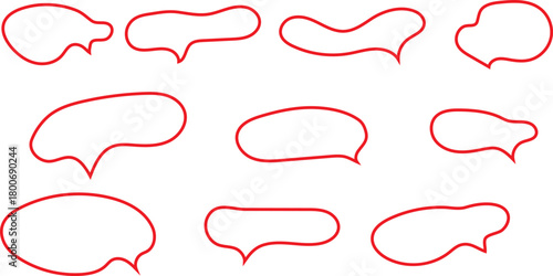 Set of various hand drawn red outline speech bubble shapes ideal for communication and thought.