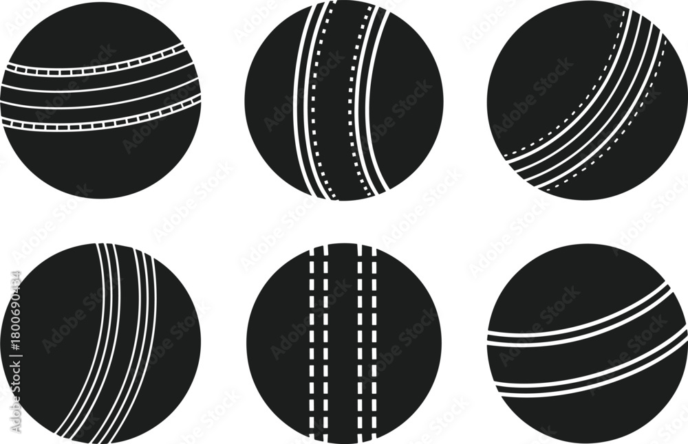 Obraz premium Cricket Ball Silhouette Set – Sports Equipment Vector Collection