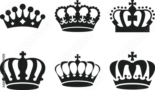 Royal Crown Silhouette Set – Elegant King and Queen Symbol Vector Collection