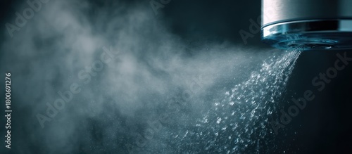 Water Stream Flowing From Faucet Against Dark Background