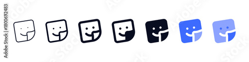 Cute smile sticker icon with rounnd folded corner. featuring rounded happy facial expressions in multiple outline and solid styles, perfect for fun labels, messaging apps, and playful digital designs.