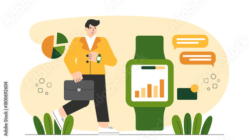 Flat Design Business Using Smart Wearable Devices Flat Vector Illustration