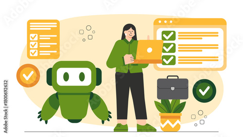 Business People Exploring Artificial Intelligence Tools Flat Vector Illustration